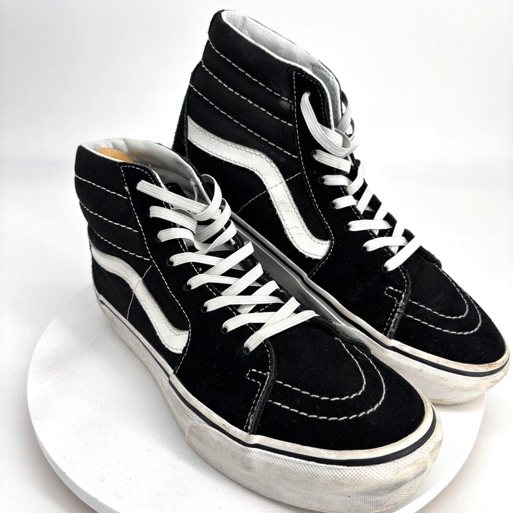 Vans‎ Sk8-Hi Sneakers Womens 8 Black Suede Canvas High Top Shoes Skater Indie